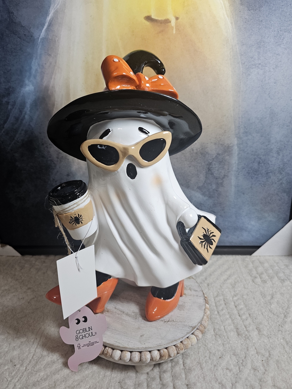 Halloween Goblin & Goul high heel ghost coffee cup sunglasses hat with bow NWT